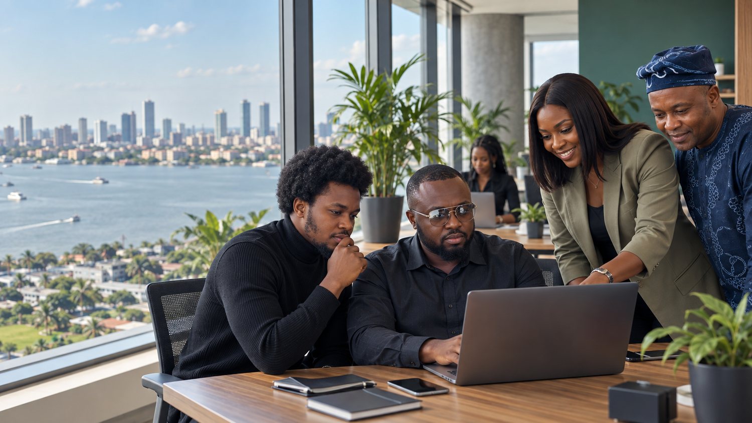 The team working together in the Lagos office